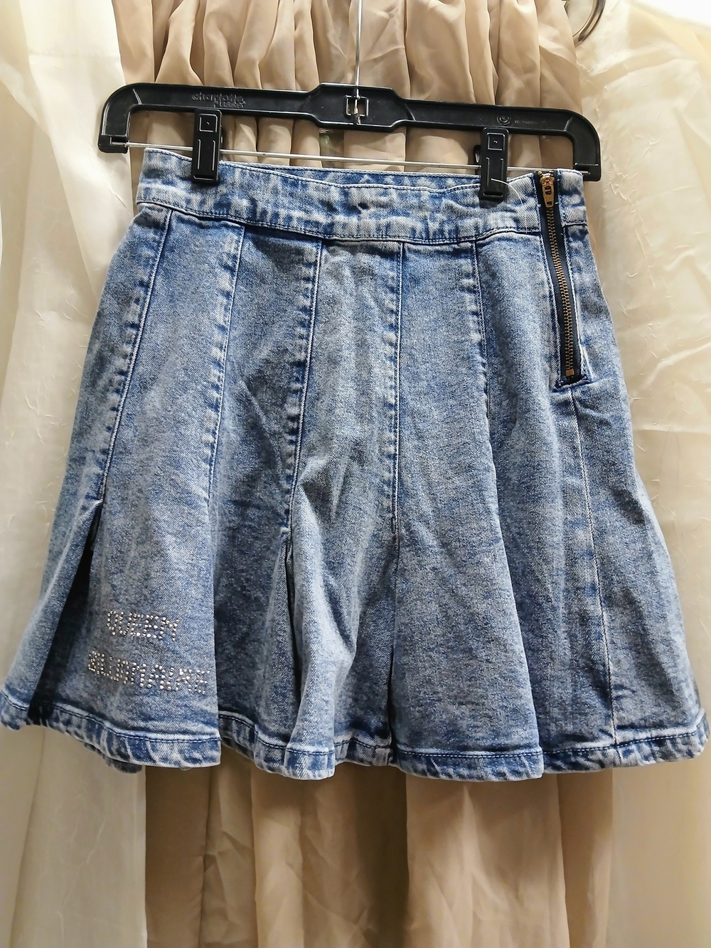 No Boundaries Light Blue Denim Flared Skort with Rhinestone Detail
